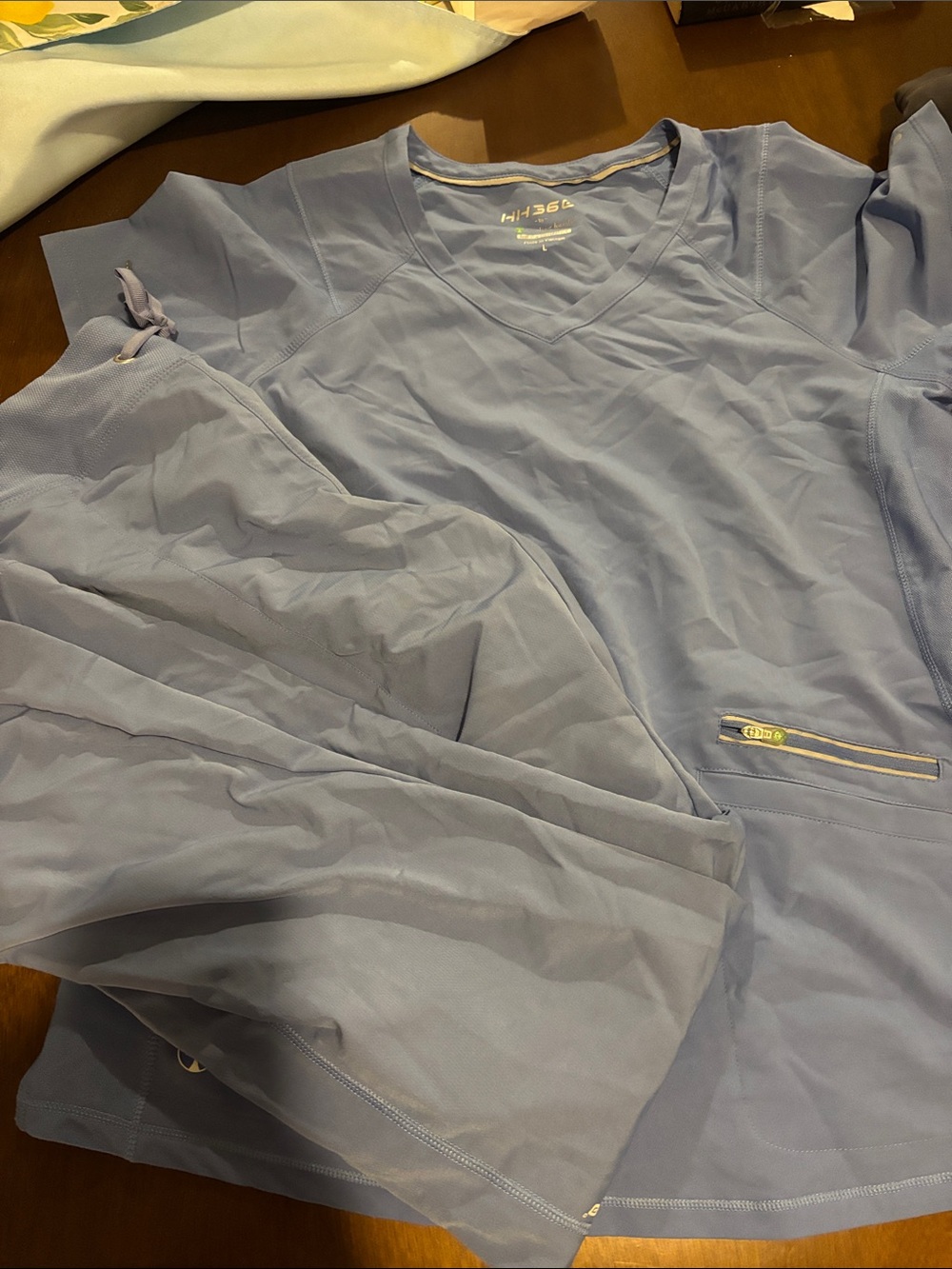 healing hands ceil blue V-Neck Scrub Top with Zip Pocket and pants